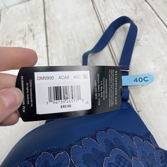 Maidenform Push Up Plunging Neck Line, Underwire Bra DM9900 Sz 40C Navy  & Gold - Picture 5 of 7